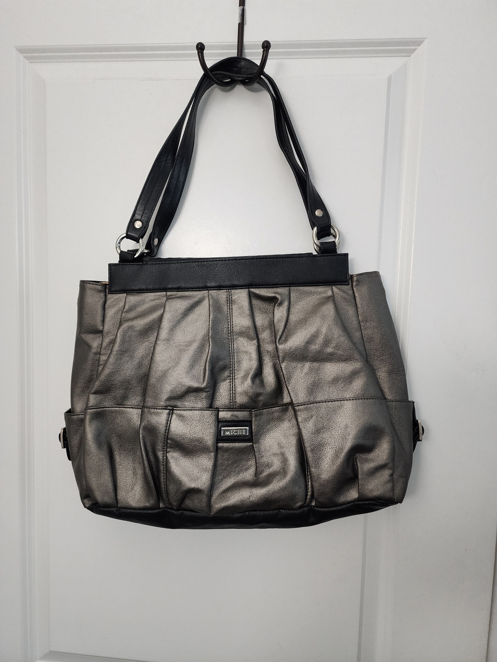 Miche Metallic Pewter Tote with Black Trim